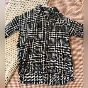 HYFVE Black and White Houndstooth Pea Coat Shacket